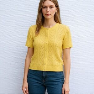 Vintage 70’s Holiday Knitwear Ltd. Short Sleeve Button Front Cardigan In Yellow